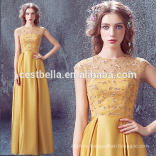 Elegante vestido de noche de oro amarillo largo vestido de satén amarillo vestidos de baile 2017